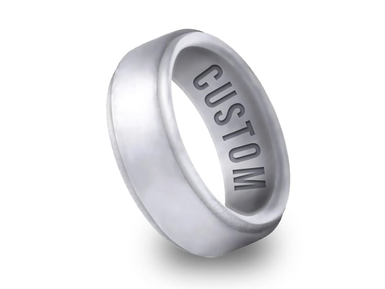 Wildfire Ring Personalized Silicone Ring Engraved for Men & Women, Athletic Wedding Band for Couple, Valentine Gift for husband Light Gray