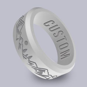 Wildfire Ring Mountain II Personalized Silicone Beveled Ring Engraved for Men and Women, Nature Ring, Forest Ring, Gift for Hikers