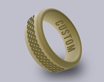 Wildfire Ring Olive Khaki Celtic Personalized Silicone Beveled Ring for Men and Women, Custom Engraved Ring, Wedding Band, Anniversary Ring