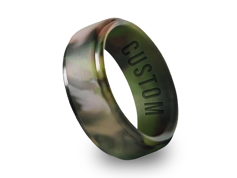 Wildfire Ring Personalized Silicone Ring Engraved for Men & Women, Athletic Wedding Band for Couple, Valentine Gift for husband Camo