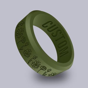 Wildfire Ring Flower Nature Personalized Silicone Beveled Ring Engraved for Men and Women, Nature Ring for Flower Lovers, Floral Ring