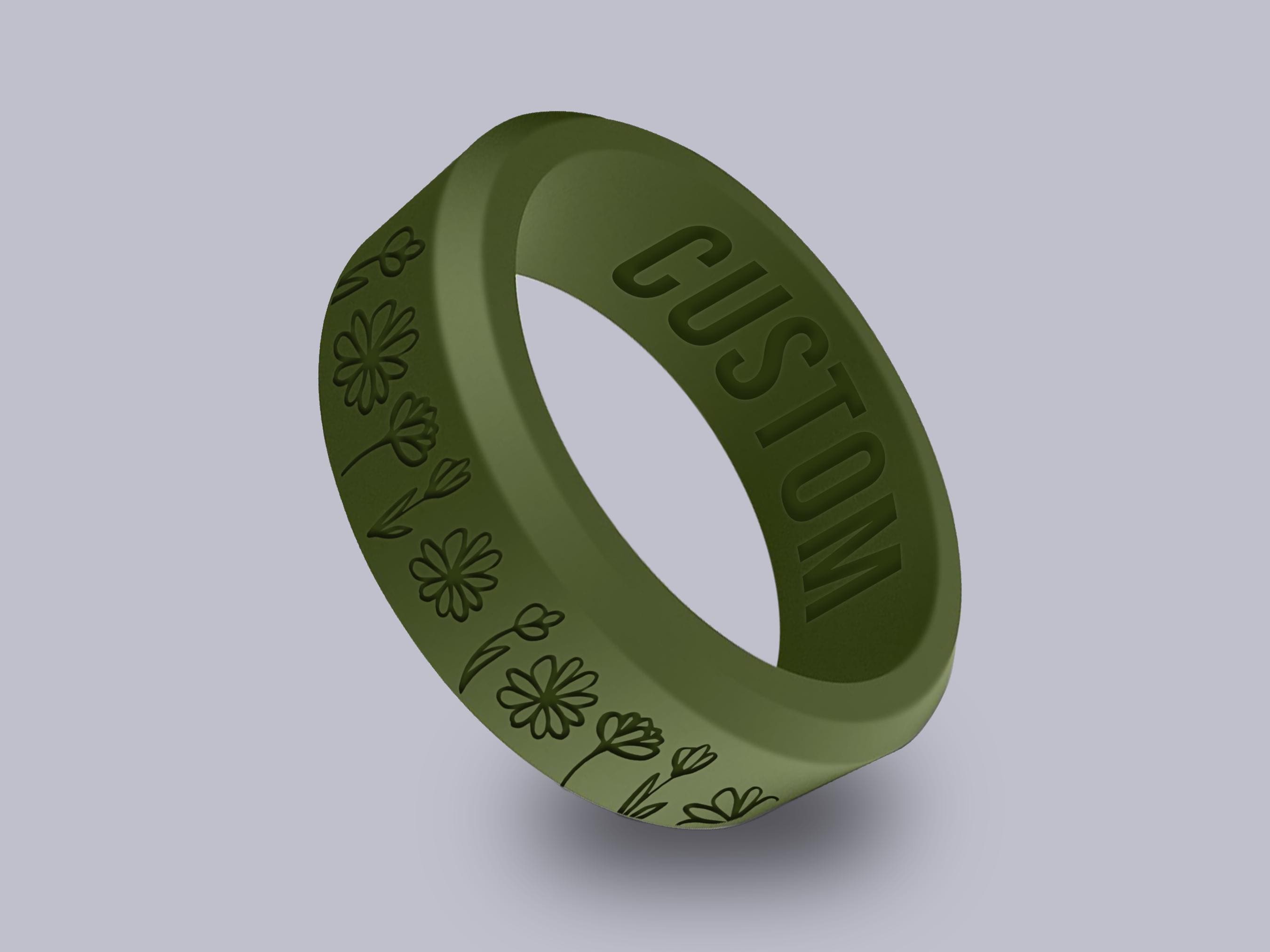 Wildfire Ring Flower Nature Personalized Silicone Beveled Ring Engraved for Men and Women, Nature Ring for Flower Lovers, Floral Ring