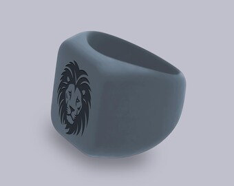 Wildfire Ring Lion Head Personalized Silicone Chunky Square Signet Statement Ring, Engraved for Men and Women, Lion King Band