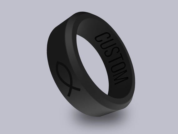 Wildfire Ring Ichthus Christian Fish Personalized Silicone Beveled Ring Engraved for Men and Women , Christian Ring, Religious Ring