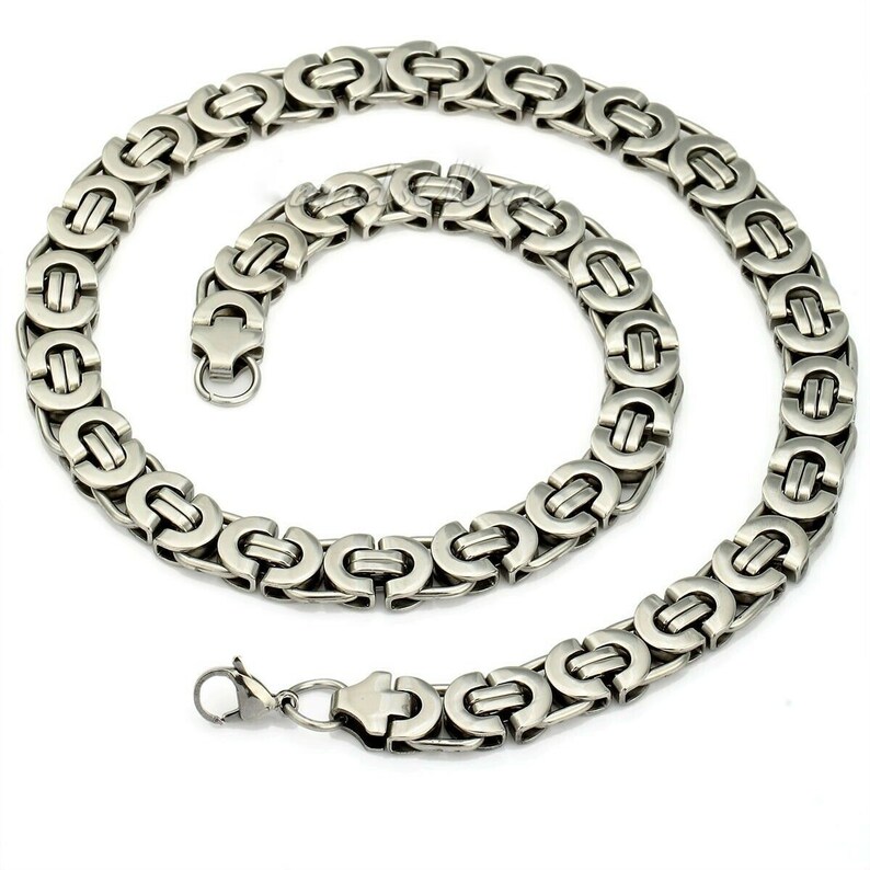 11mm Silver Stainless Steel Flat Byzantine Link Chain Necklace for Mens Jewelry 11mm Silver Stainless Steel Flat Byzantine Link Chain Necklace for Mens Jewelry
