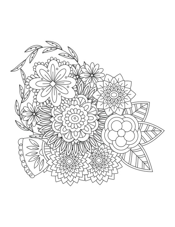 5 Floral Coloring Pages/adults/digital Download 1 