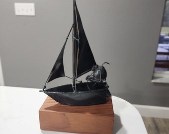 Vintage Original Flea metal sculpture flea on sailboat