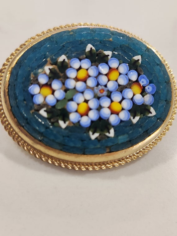 Vintage Italian oval shaped micro mosaic pin broo… - image 5