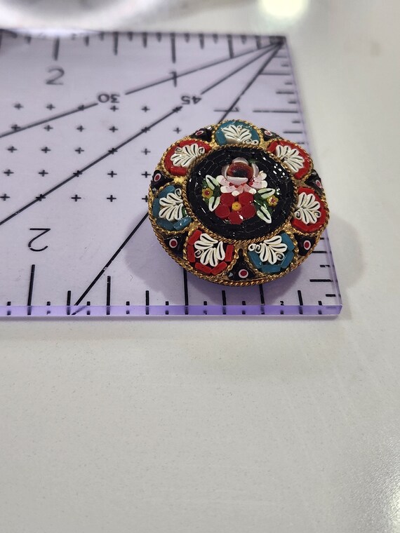 Vintage round 1 1/4 in Italian micro mosaic pin b… - image 6