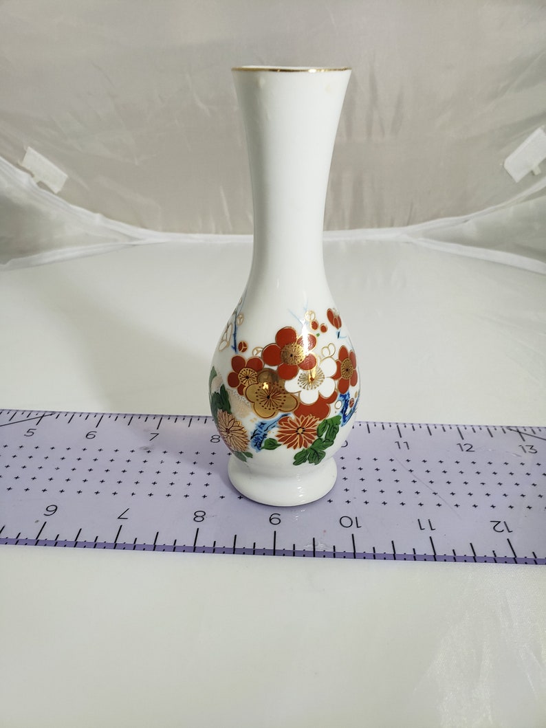 Vintage Porcelain Chinese Bud Vase With Gold Trim Etsy
