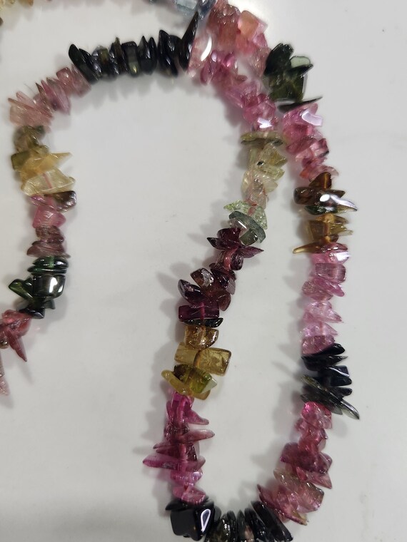 Multi colored raw tourmaline beaded necklace