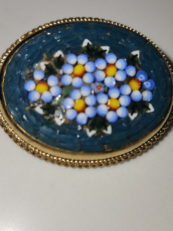 Vintage Italian oval shaped micro mosaic pin broo… - image 4