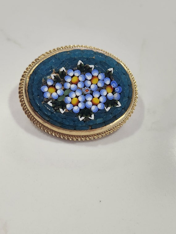 Vintage Italian oval shaped micro mosaic pin broo… - image 1