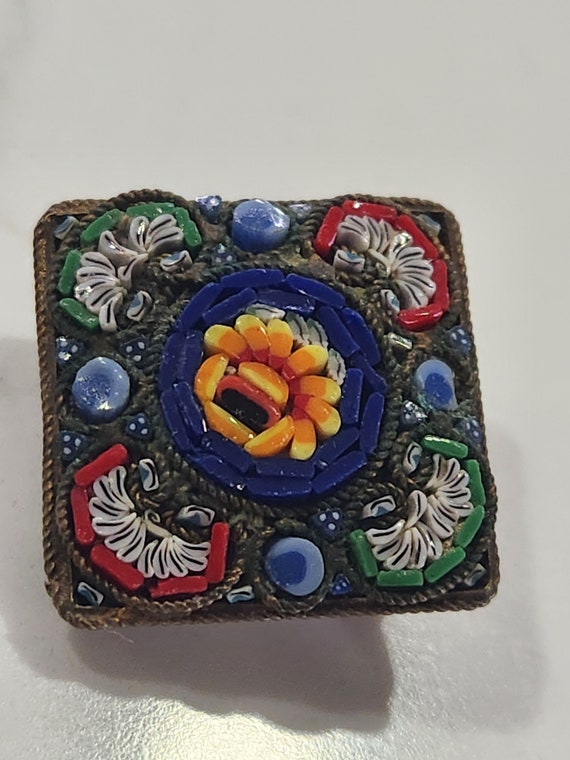 Vintage Italian square micro mosaic pin brooch