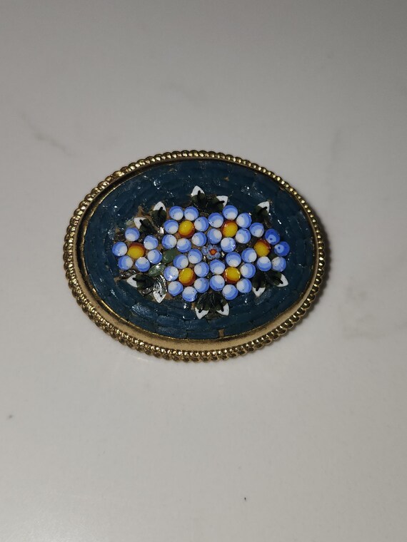 Vintage Italian oval shaped micro mosaic pin broo… - image 3