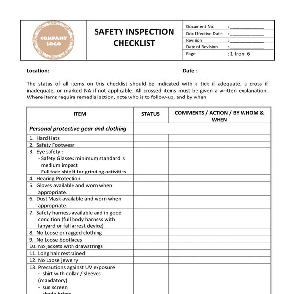 Safety Inspection Checklist, Safety Report, Safety Checklist, HSE Report, Safety Inspection #hashtag
