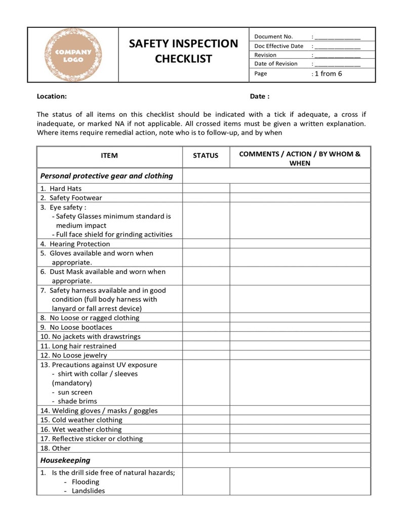 Safety Inspection Checklist Safety Report Safety Checklist Hse