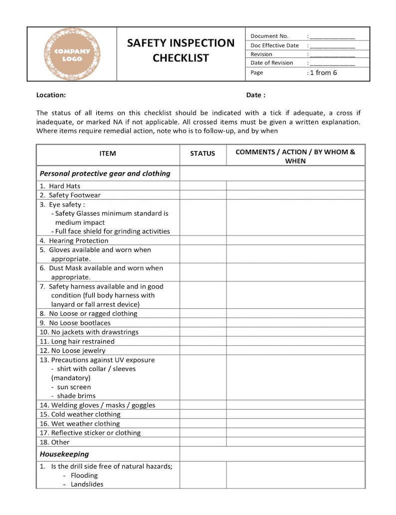 Safety Inspection Checklist, Safety Report, Safety Checklist, HSE ...