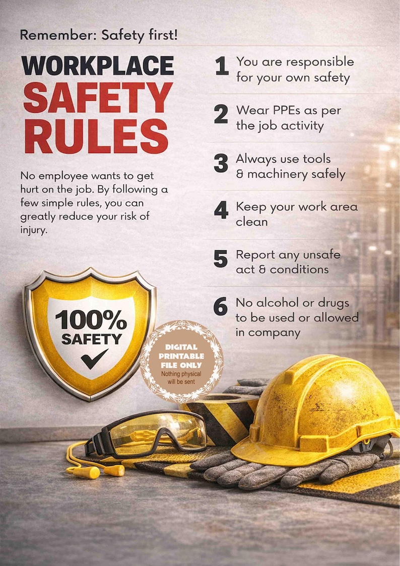 Workplace Safety Rules #safetyposter - Etsy