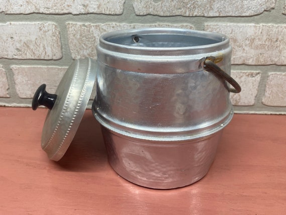 Vintage Hammered Metal Storage Container, Handled Storage Container, Lunch Box, Lunch Container