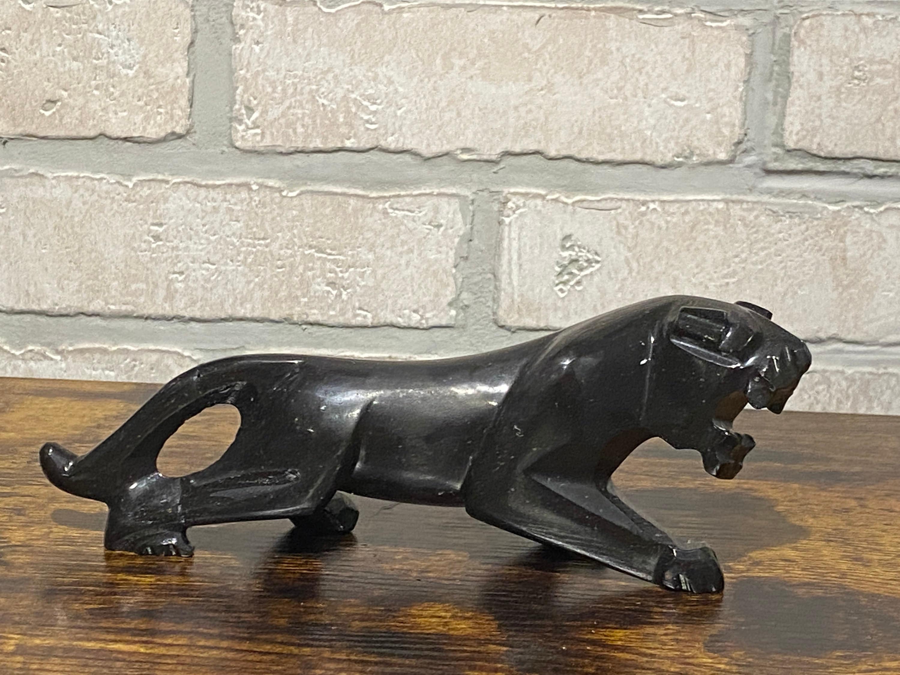 Vintage MCM Jaguar Statue, Mid Century Modern Home Decor, Black