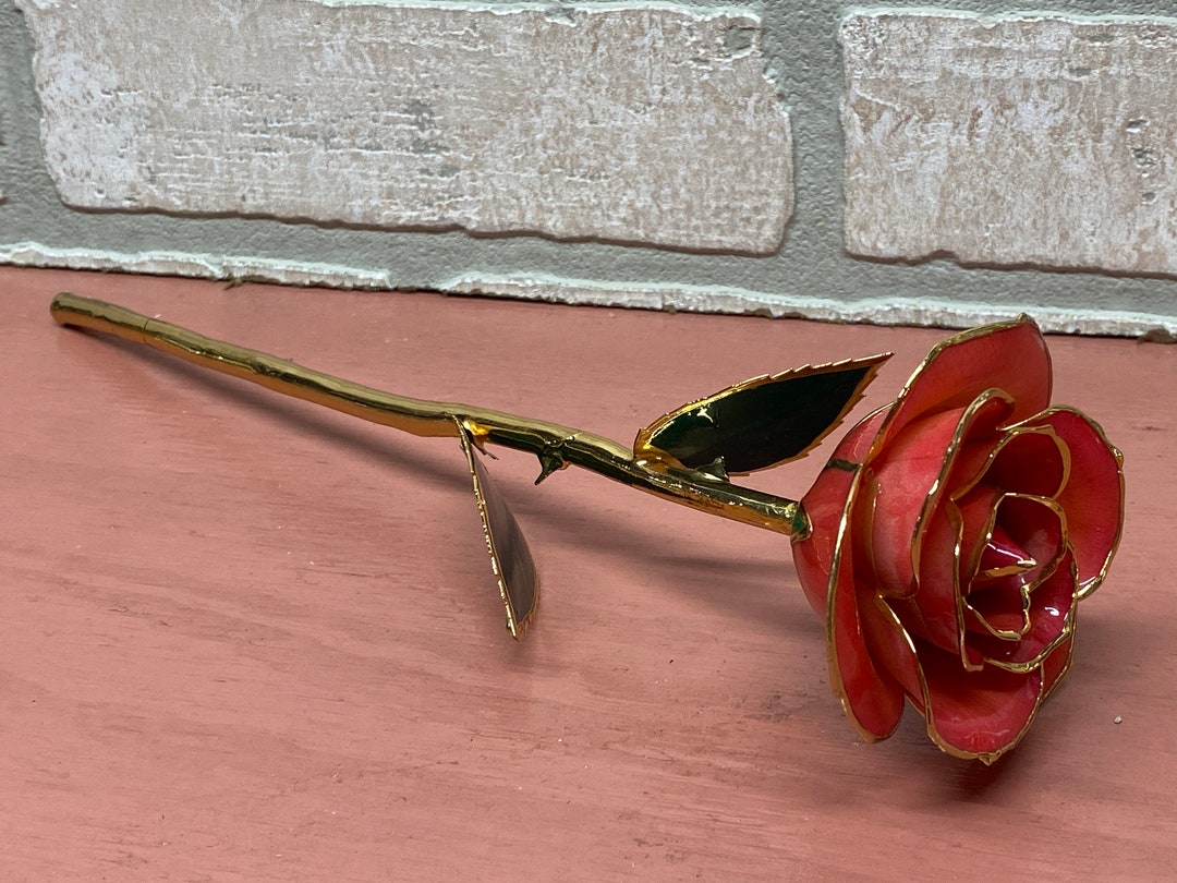 Vintage Gold Plated Red Rose Home Decor Red Rose Preserved Etsy