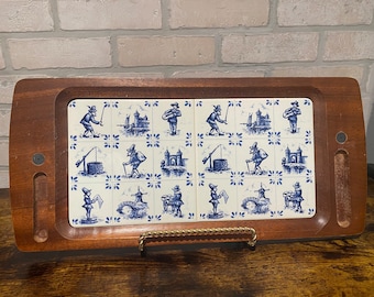 Vintage Dutch Tiled Serving Tray, Tiled Ceramic Cutting Board, Serving Tray
