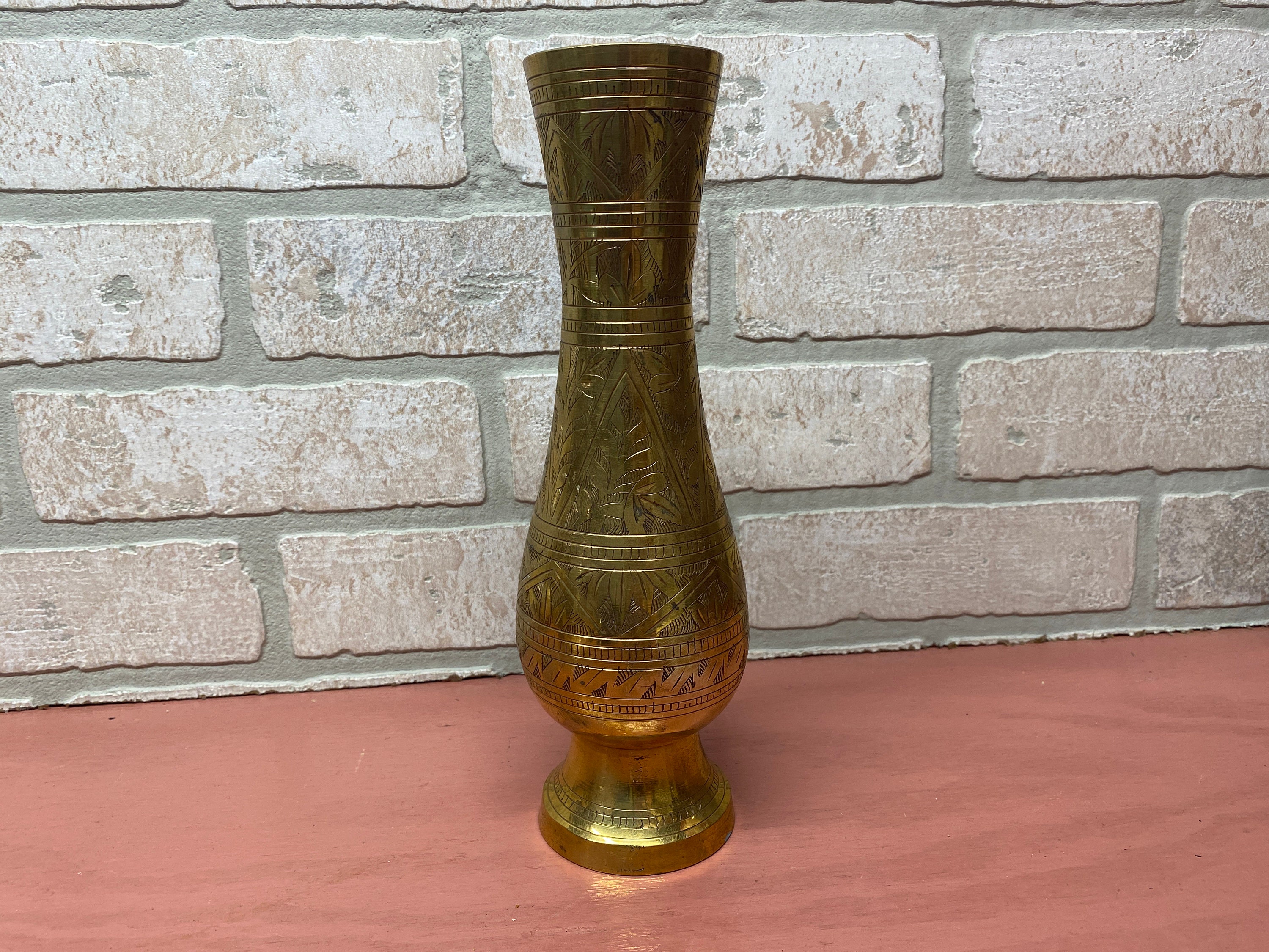 Vintage Vase Etched Metal Gold Flower Vase Floral Vase Etsy