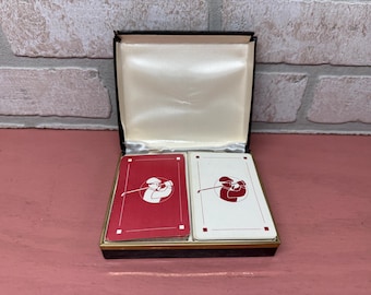 Golfer Deck of Cards, Set of Two Golfer Playing Cards, Vintage Cards with Case