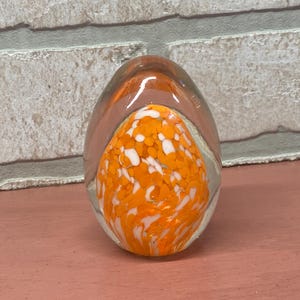 Vintage Orange Glass Egg Shaped Paperweight, Office Decor, Office Supplies, Home Decor, Vintage Glass