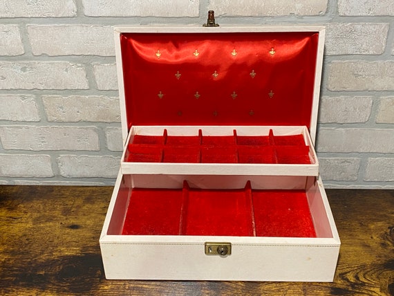 White Jewelry Box, Red with Gold Stars Interior, … - image 3