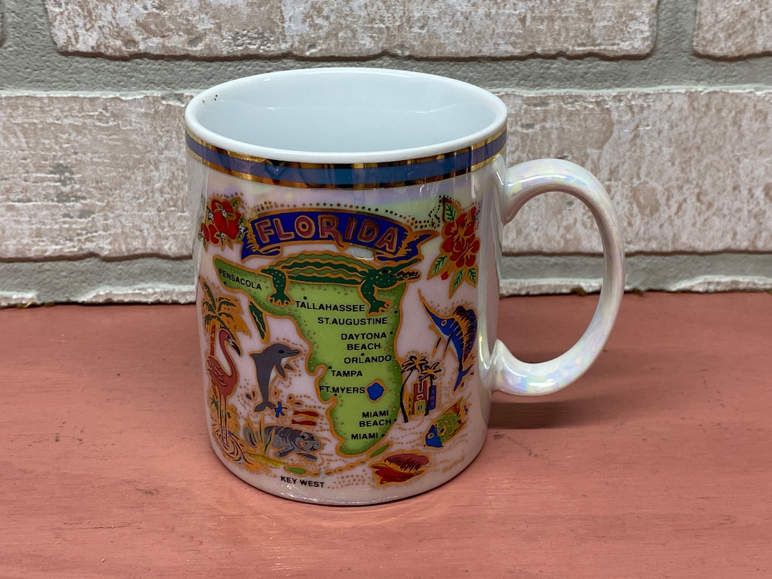 Vintage Iridescent Florida Souvenir Coffee Mug, Vintage Handled Mug - Etsy