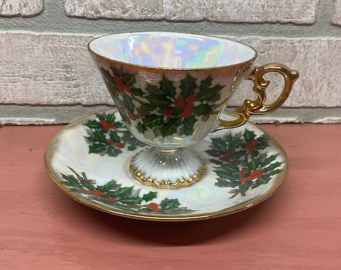 Vintage Christmas Tea Cup and Saucer Set, Vintage Tea Set, Christmas