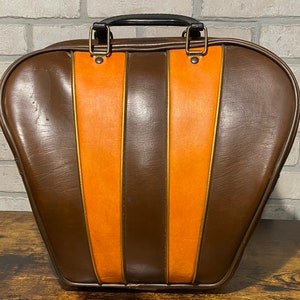Vintage Bowling Ball Bag, Brown/Orange/Beige with Name Tag - Single Ball