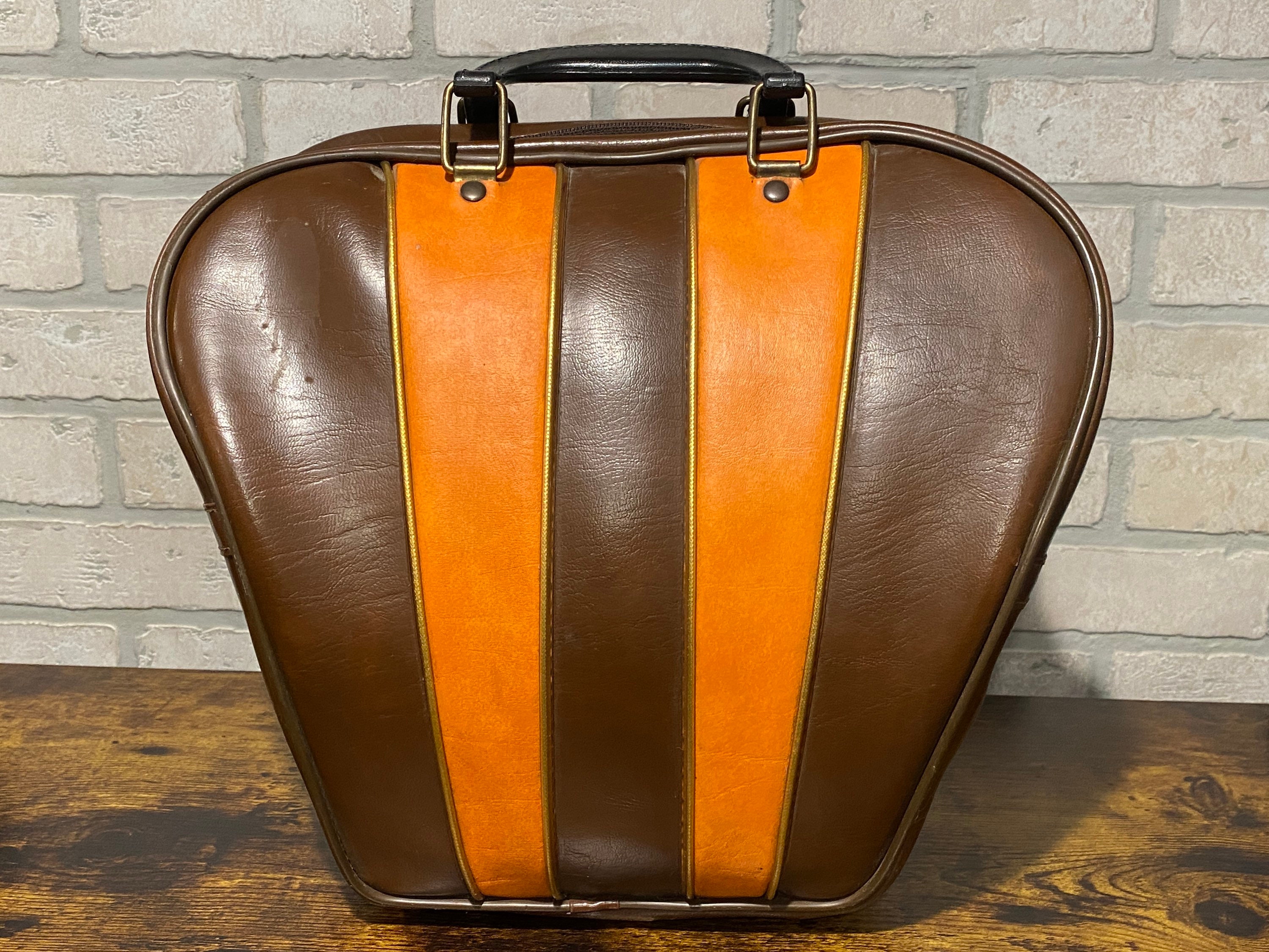 Vintage Brown and Orange Bowling Ball Bag, Vintage Sports Equipment