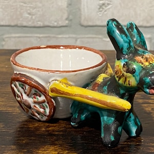Vintage Small Donkey and Cart Miniature Planter, Collectible Donkey, Collectible Figurines, Knick Knacks, Unusual Planter