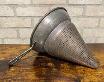 Vintage Aluminum Cone Strainer, Food Mill, Food Strainer, Food Seive