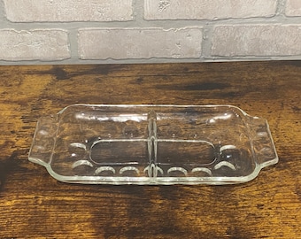 Shallow Relish Tray, Serving Platter, Glass Serving Dish, Vintage Glass, Vintage Kitchen