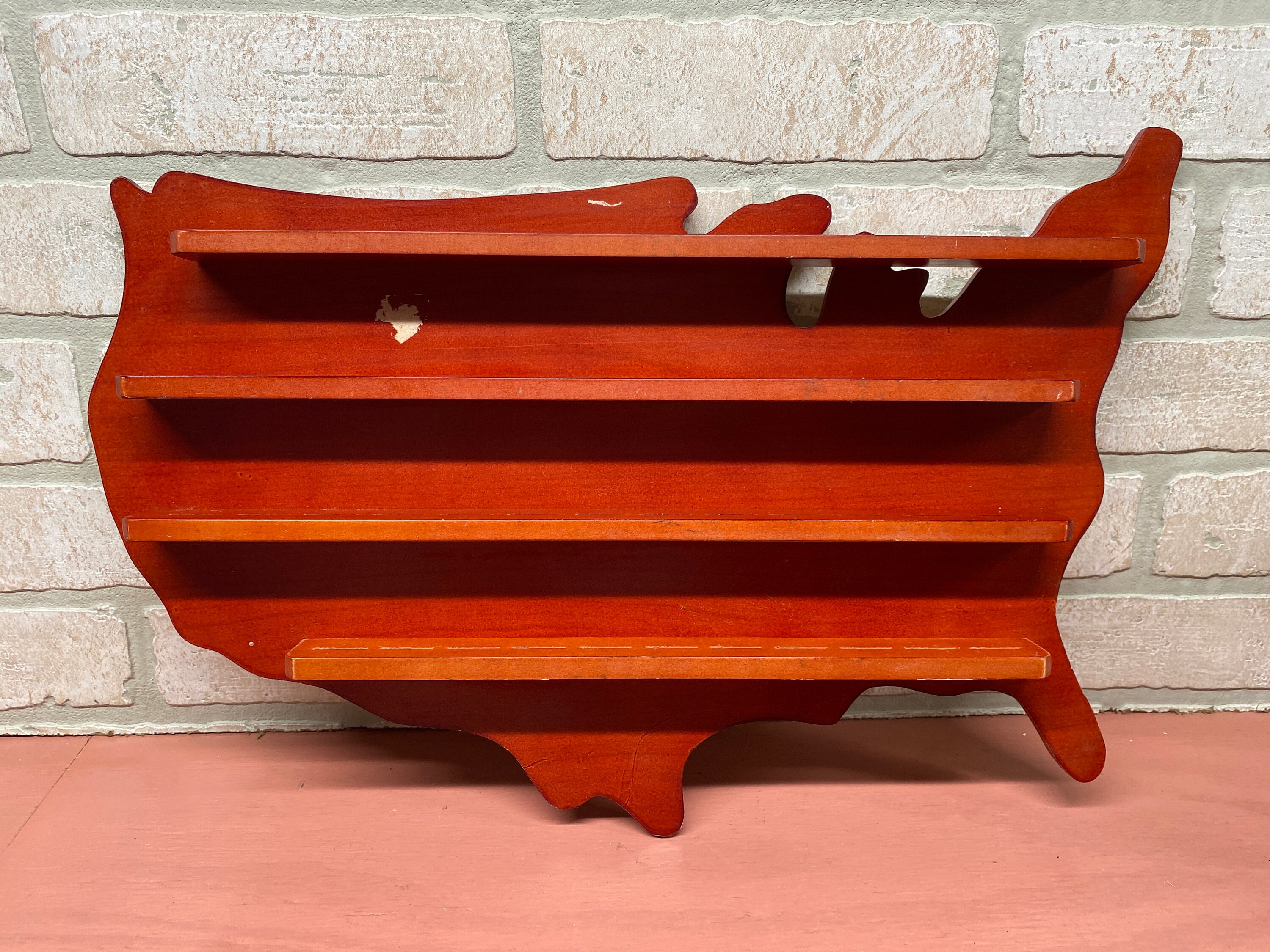 Vintage Red USA Knick Knack Shelf, Vintage Home Decor, Display Shelf ...