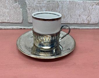 Vintage Veracruz Porcelain & Bellini Silverplate Set of 6 Espresso