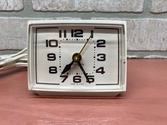 Vintage White Westclox Alarm Clock, Made in USA, Vintage Bedside