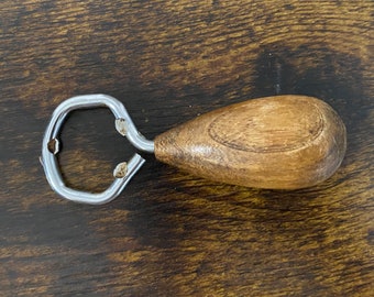Vintage Barware, Bottle Opener, Tear-dropped Wooden Handled Bottle Opener, Man Cave Accessories