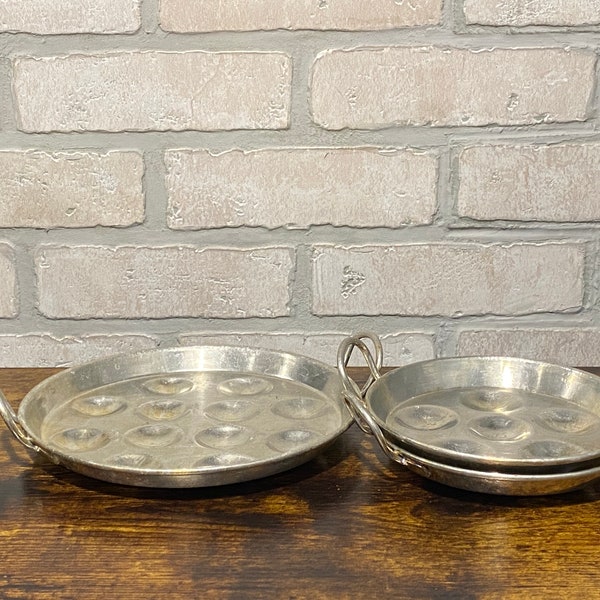 Set of Three Egg Poacher Pans, One Large and Two Small Pans, Cookware, Egg Dish