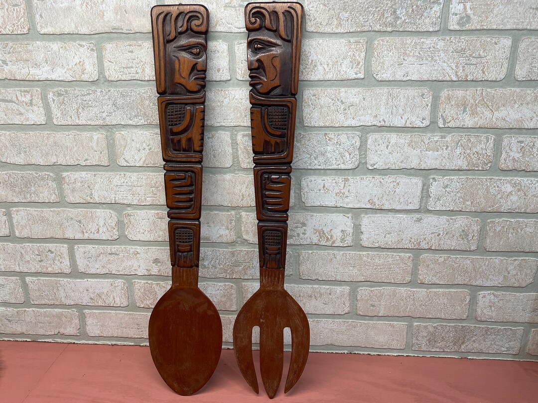 Giant Fork and Spoon Kitchen Decor Wood Carving Honduras Etsy