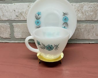 Milk Glass Tea Cup, Fire King, Ovenware, Made in USA, Vintage Tea Cup and Saucer Set, 24, Collectible Tea Cup Set