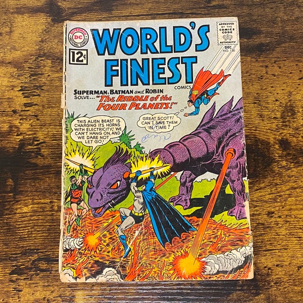 Worlds Finest Comic Book, Batman, Superman, Robin, 1963 DC Comic, Issue No 130, Vintage Comic Book, Graphic Novel