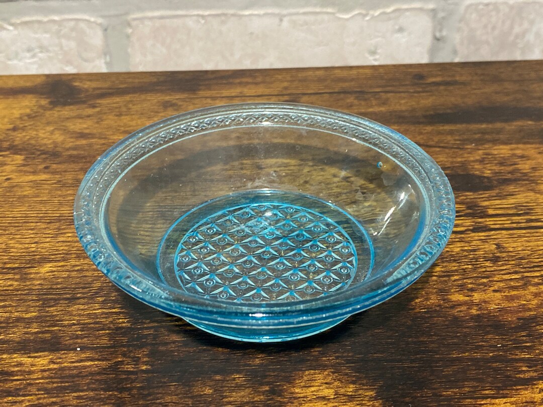 Vintage Shallow Blue Glass Dish Shallow Glass Bowl Etsy