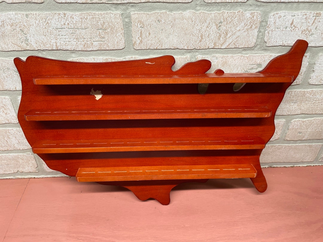 Vintage Red USA Knick Knack Shelf, Vintage Home Decor, Display Shelf, Collectible Quarters, Coin
