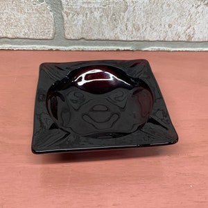 Vintage Ashtray, Red Glass Square Ashtray, Cigarette Ashtray