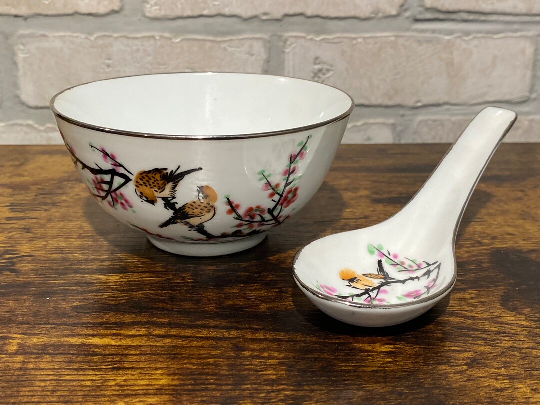 Vintage Asian Soup Bowl With Spoon Miso Soup Spoon and Bowl Etsy